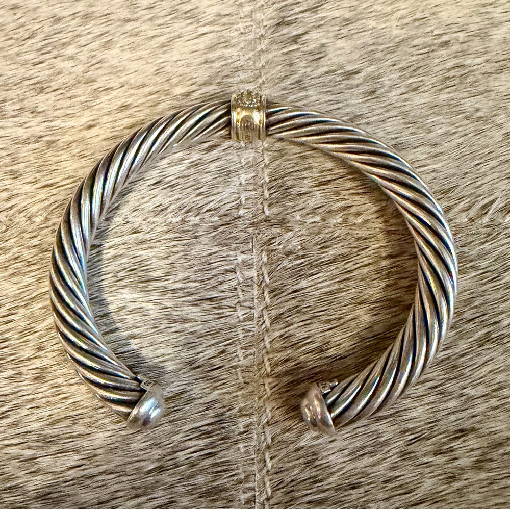 Sterling Silver-Tone Twisted Cable Cuff Bracelet - Silver